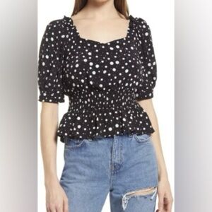 Topshop Size S Black and White Polka Dot Women's Top